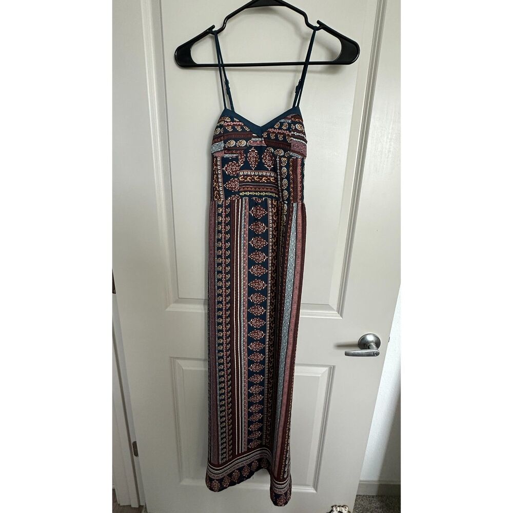 Xhilaration Navy Red Patterned Maxi Dress Women's Sz XS